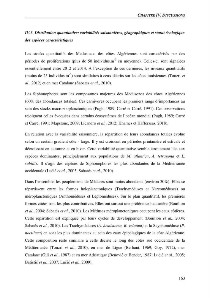 Peuplements de medusozoa des cots algeriennes : biodiversite,distribution quantitative et intractions au reseau trophique pelaique