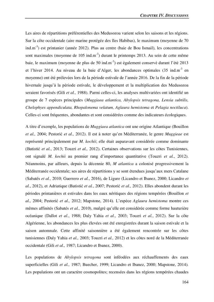 Peuplements de medusozoa des cots algeriennes : biodiversite,distribution quantitative et intractions au reseau trophique pelaique