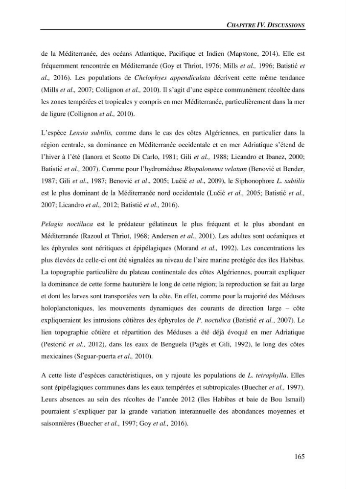 Peuplements de medusozoa des cots algeriennes : biodiversite,distribution quantitative et intractions au reseau trophique pelaique