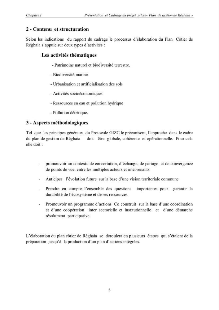 Contribution méthodologique au bilan-diagnostic du \" plan GIZC de Réghaia \"