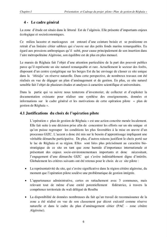 Contribution méthodologique au bilan-diagnostic du \" plan GIZC de Réghaia \"