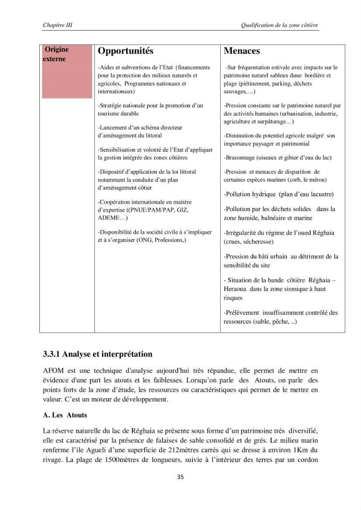 Contribution méthodologique au bilan-diagnostic du \" plan GIZC de Réghaia \"