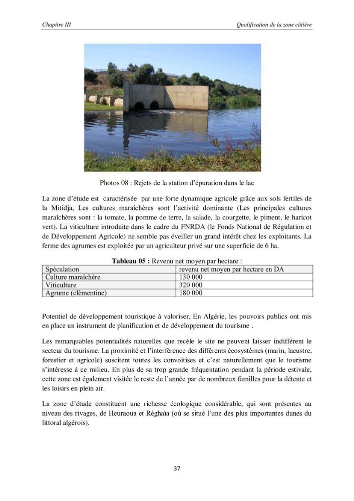 Contribution méthodologique au bilan-diagnostic du \" plan GIZC de Réghaia \"
