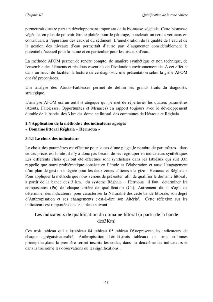 Contribution méthodologique au bilan-diagnostic du \" plan GIZC de Réghaia \"