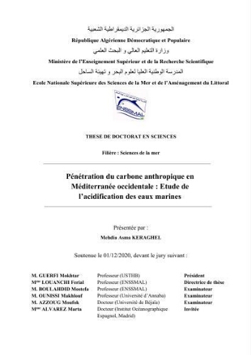 Pénétration du carbone anthropique en Méditerranée occidentale: étude de l’acidification des eaux marines Pénétration du carbone anthropique en Méditerranée occidentale: étude de l’acidification des eaux marines