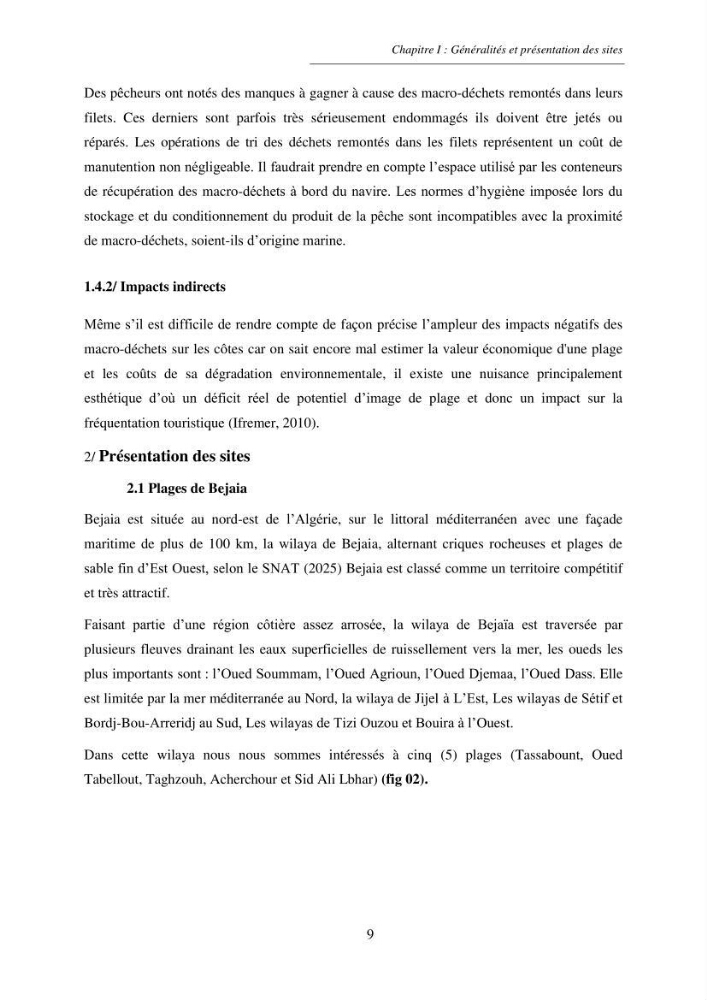 Structure et impacts des macro-déchets au niveau de la zone côtière Algérienjne