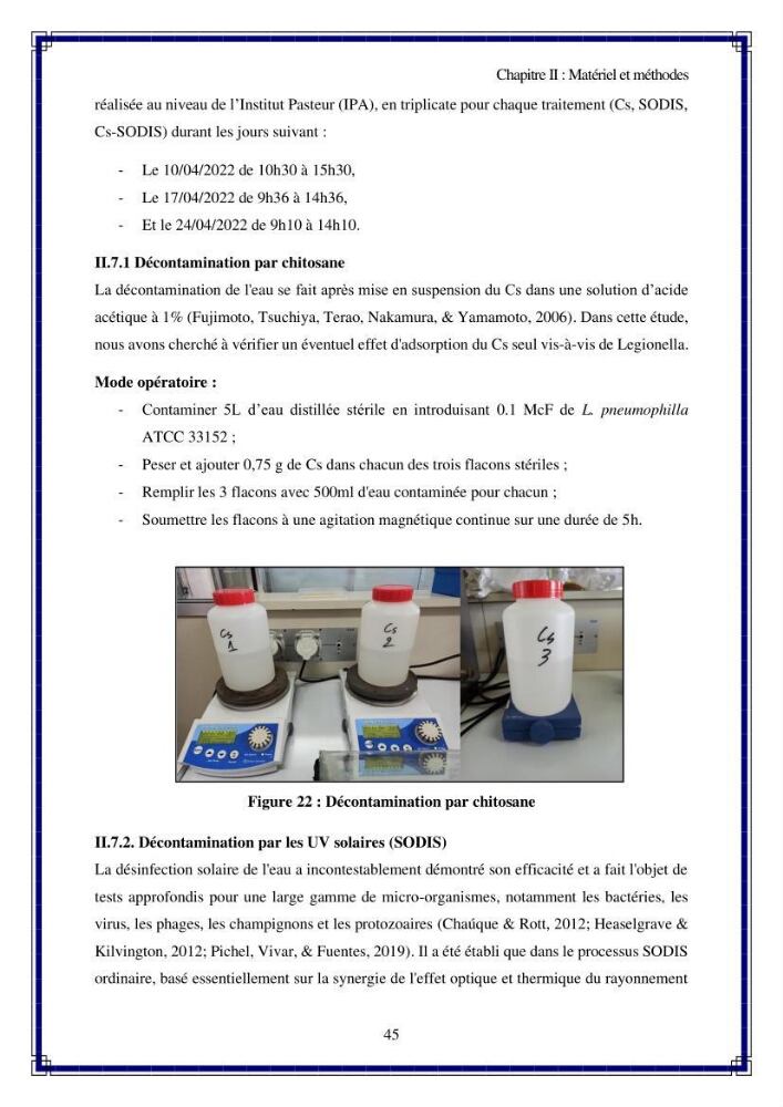 Valorisation biotechnologique des coproduits de crustacés: étude de l’efficacité du traitement avec du chitosane et de l’irradiation UV dans l’élimination de Legionella pneumophila