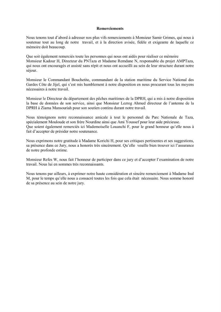 Etude de la pêcherie de Jijel: interaction avec l\'aire marine de Taza (wilaya de Jijel)