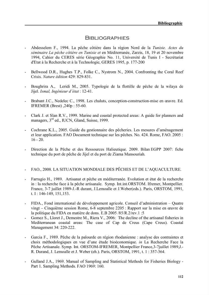 Etude de la pêcherie de Jijel: interaction avec l\'aire marine de Taza (wilaya de Jijel)