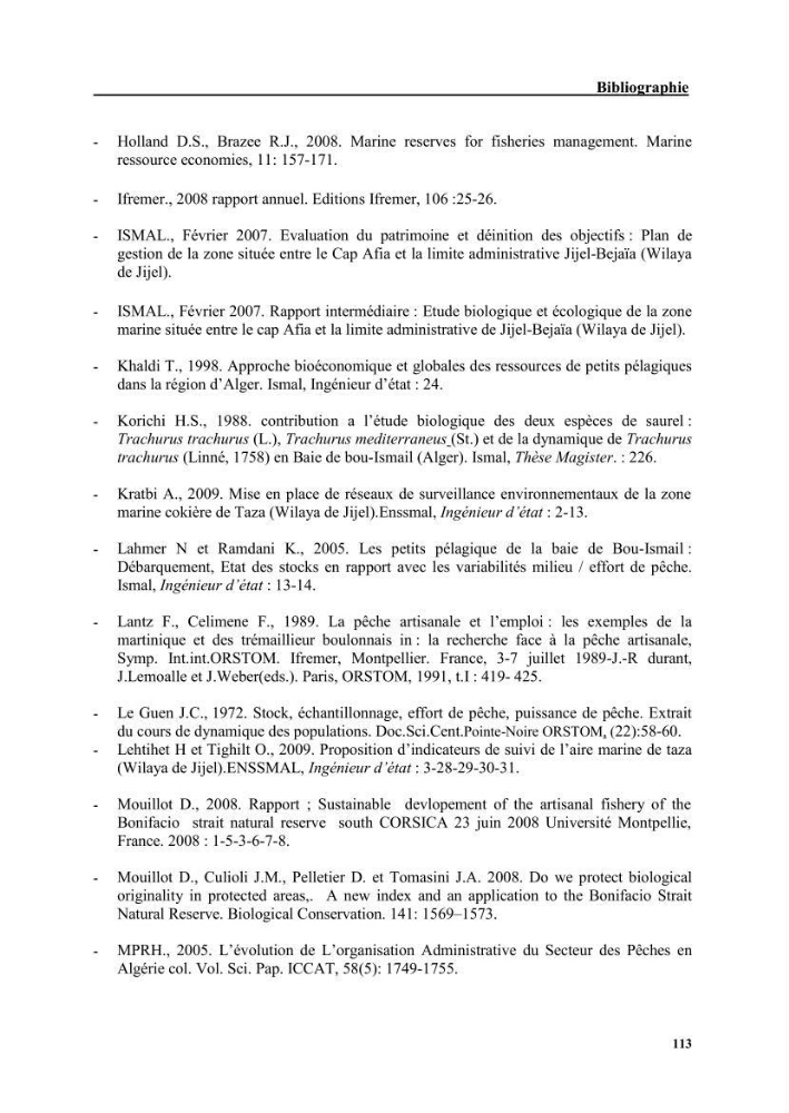 Etude de la pêcherie de Jijel: interaction avec l\'aire marine de Taza (wilaya de Jijel)