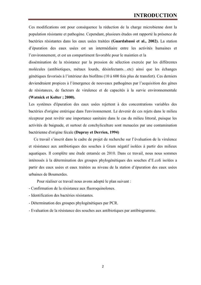 Phylogènie des souches d\'E. coli résistantes aux fluoroquinolones isolées au niveau de la station d\'épuration de Boumerdes