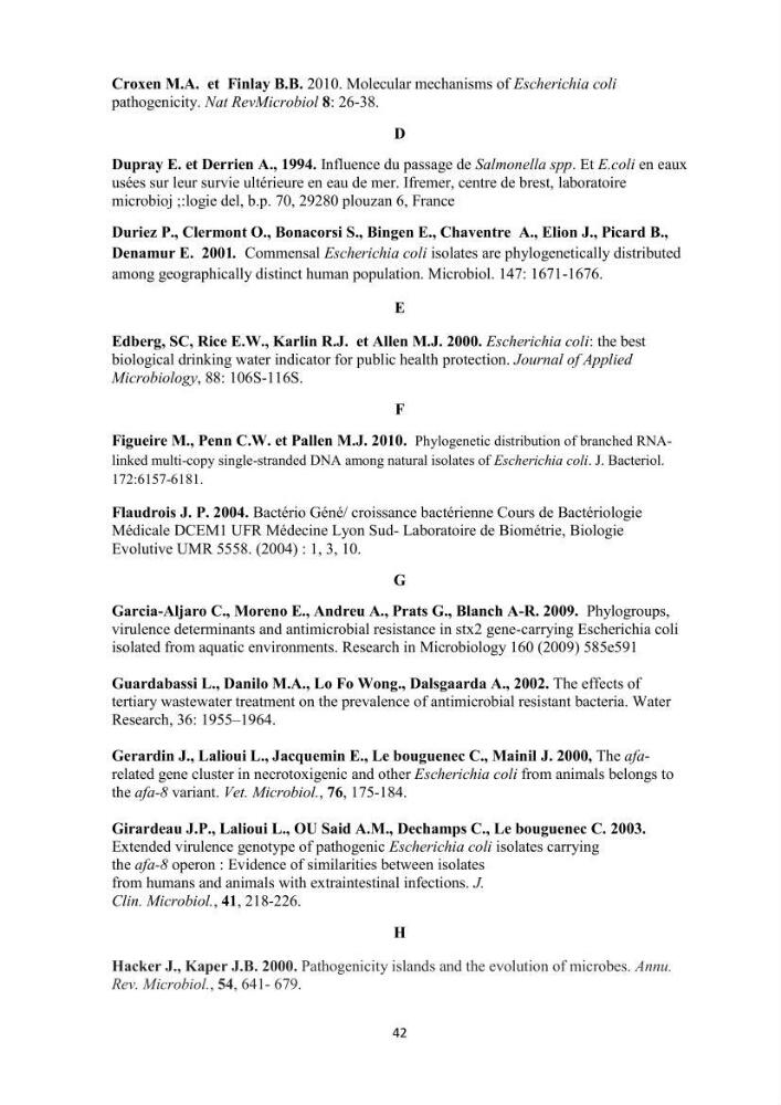 Phylogènie des souches d\'E. coli résistantes aux fluoroquinolones isolées au niveau de la station d\'épuration de Boumerdes