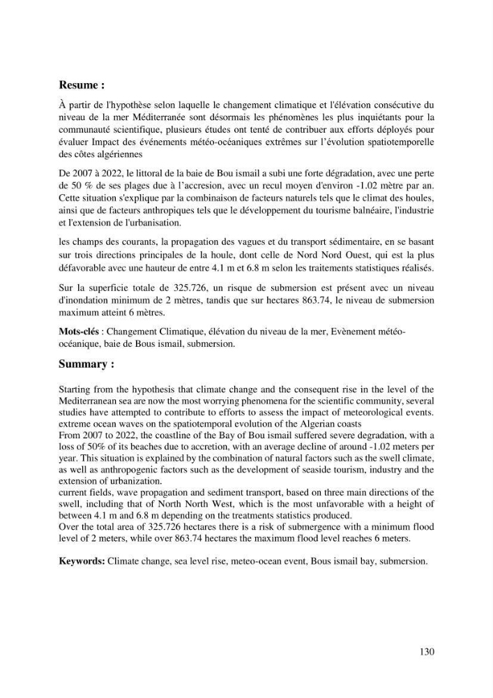 Impact des événements météo océaniques extrêmes sur l’évolution spatiotemporelle des côtes sableuses de la baie de Bou Ismail