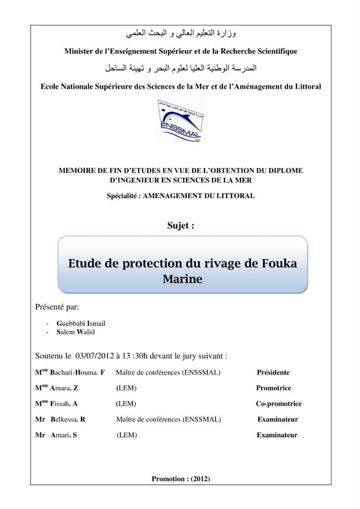 Etude de protection du rivage de Fouka marine