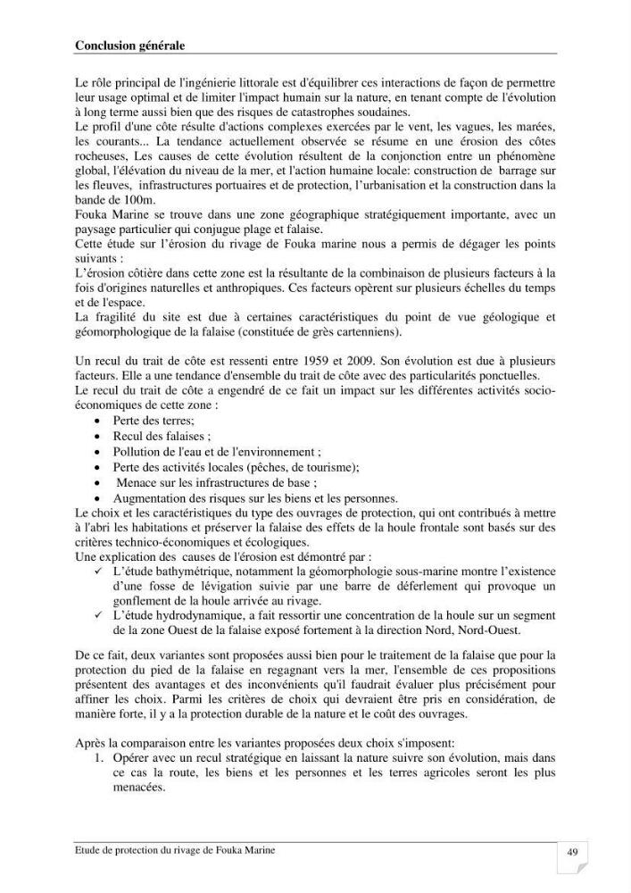 Etude de protection du rivage de Fouka marine