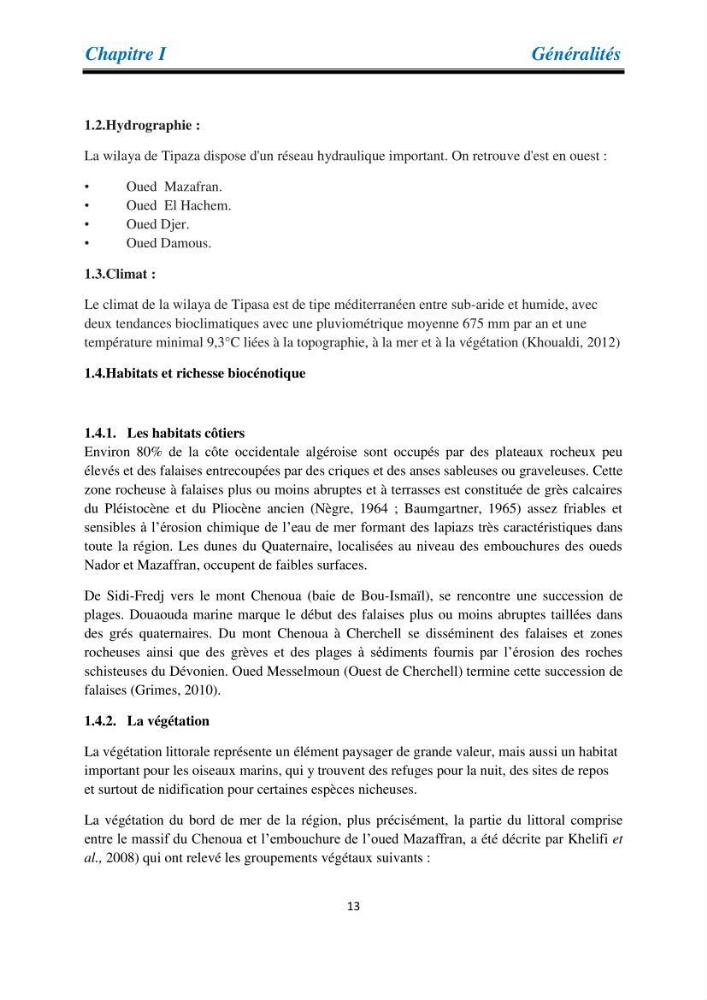 Proposition d’une méthode d’inventaire des oiseaux marins :application au littoral de la wilaya de Tipaza