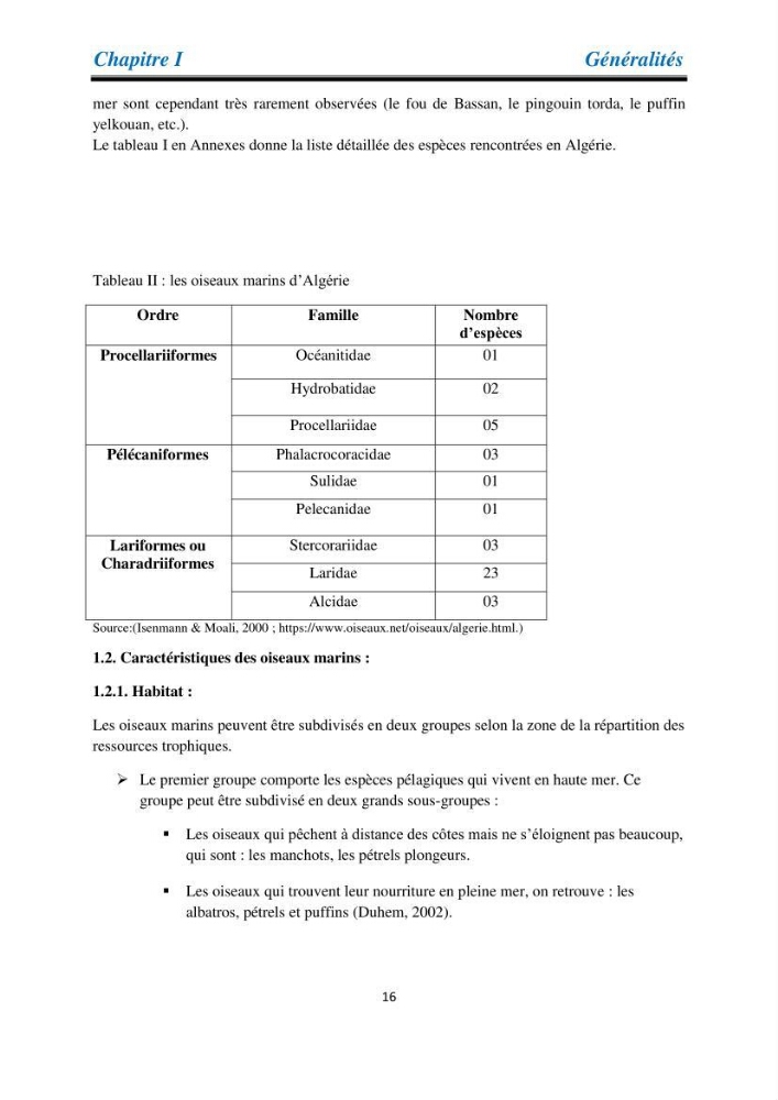 Proposition d’une méthode d’inventaire des oiseaux marins :application au littoral de la wilaya de Tipaza