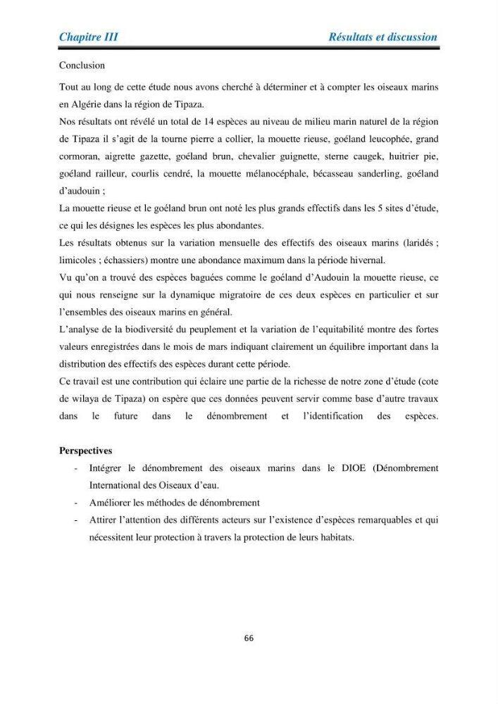 Proposition d’une méthode d’inventaire des oiseaux marins :application au littoral de la wilaya de Tipaza