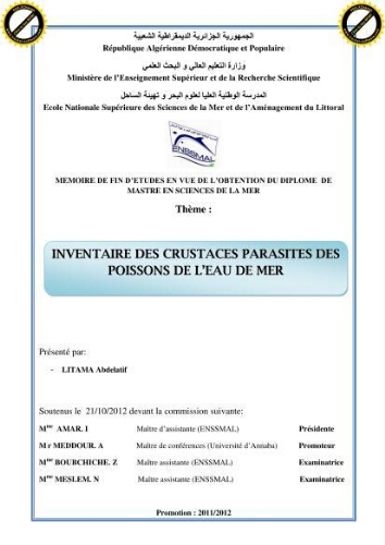 Inventaire des crustaces parasites des poissons de l'eau de mer Inventaire des crustaces parasites des poissons de l'eau de mer