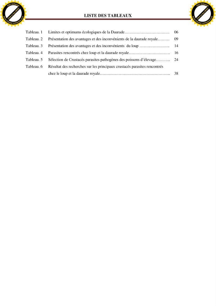 Inventaire des crustaces parasites des poissons de l\'eau de mer