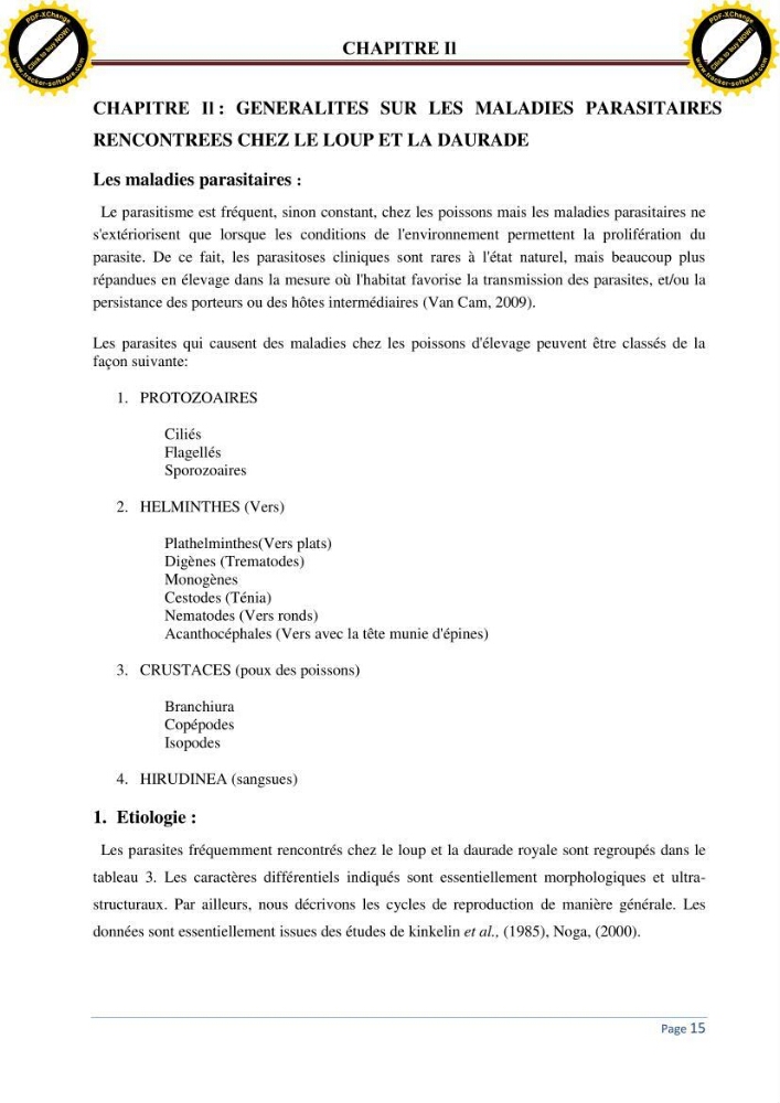 Inventaire des crustaces parasites des poissons de l\'eau de mer