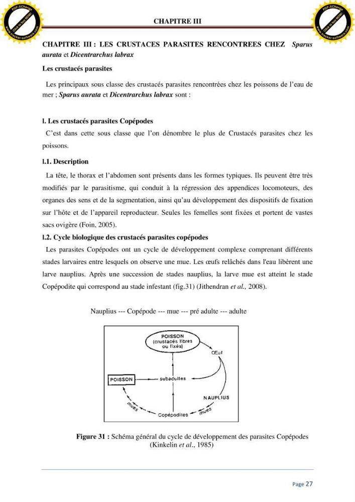 Inventaire des crustaces parasites des poissons de l\'eau de mer