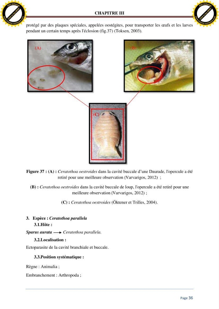 Inventaire des crustaces parasites des poissons de l\'eau de mer