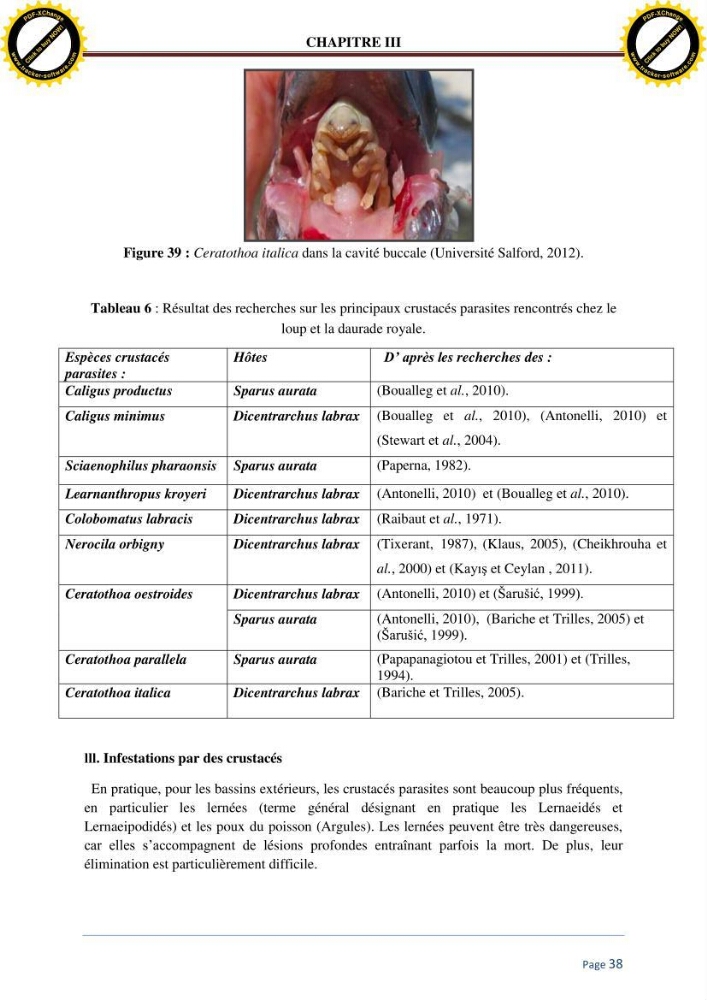 Inventaire des crustaces parasites des poissons de l\'eau de mer