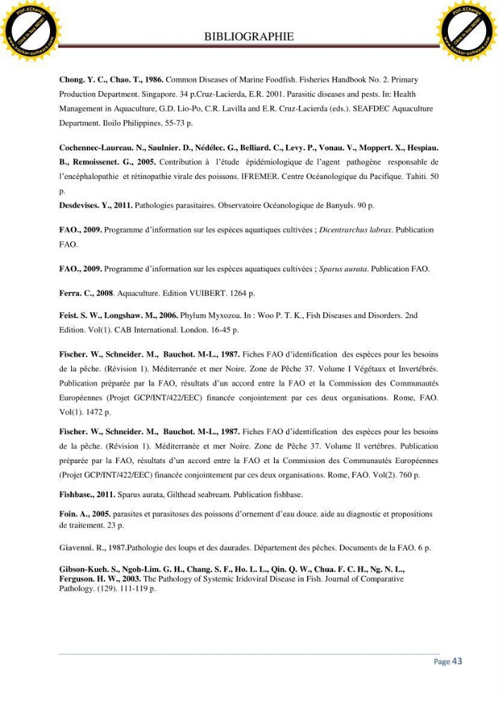 Inventaire des crustaces parasites des poissons de l\'eau de mer