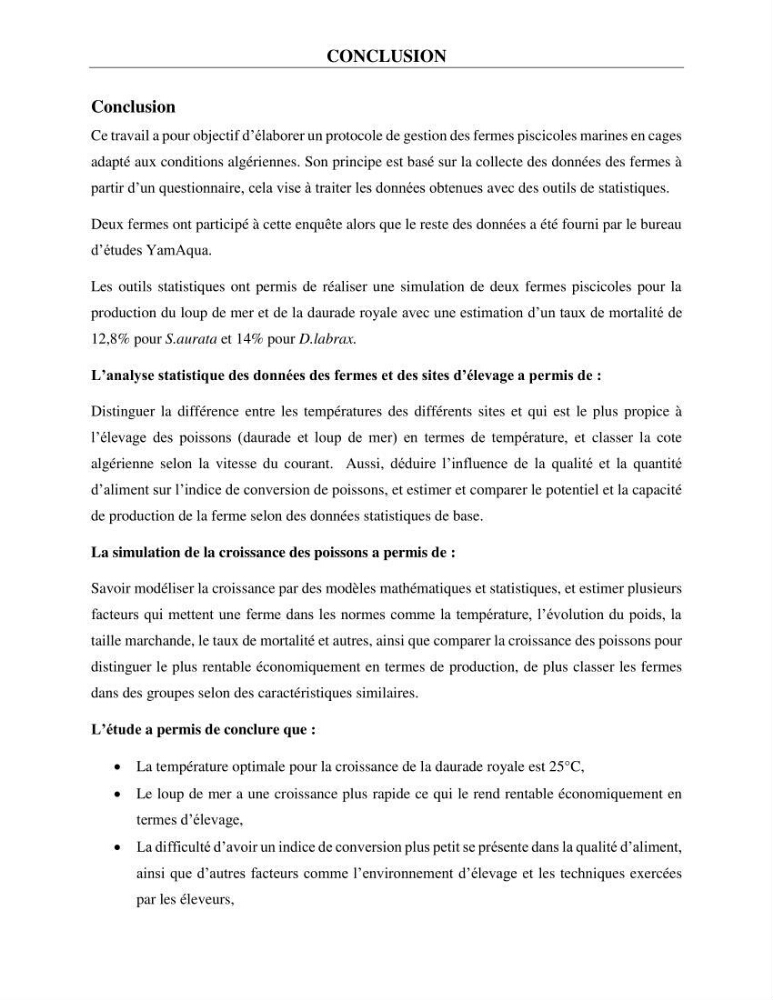 Contribution à la mise en place d’un protocole de gestion des fermes piscicoles en cages marines :