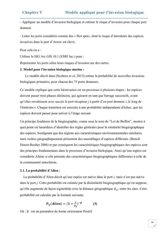 Contribution au développement d\'un modèle probabiliste pour estimer le risque d\'invasion par les eaux de ballast: cas de port d\'Arzew