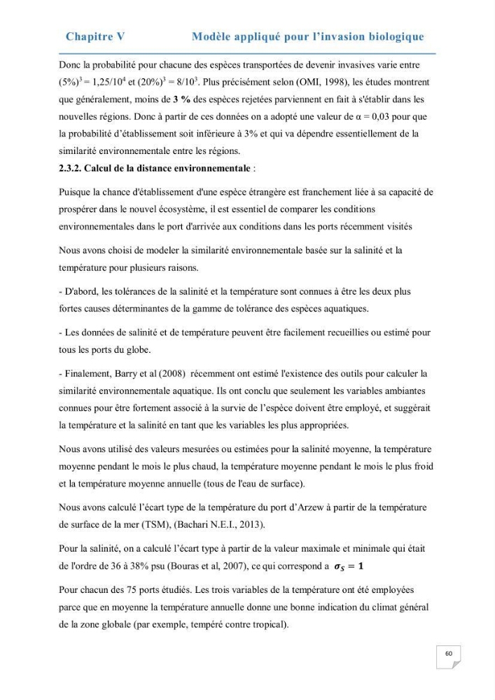Contribution au développement d\'un modèle probabiliste pour estimer le risque d\'invasion par les eaux de ballast: cas de port d\'Arzew