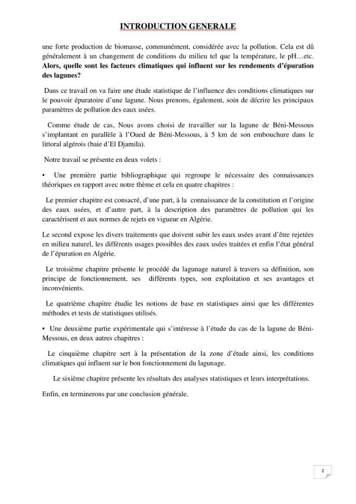 Etude statistique de l\'influence des conditions climatiques sur le pouvoir épuratoire de lagunage naturel