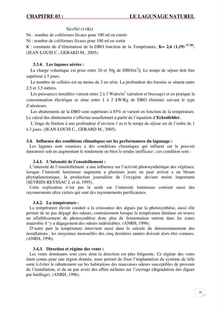 Etude statistique de l\'influence des conditions climatiques sur le pouvoir épuratoire de lagunage naturel
