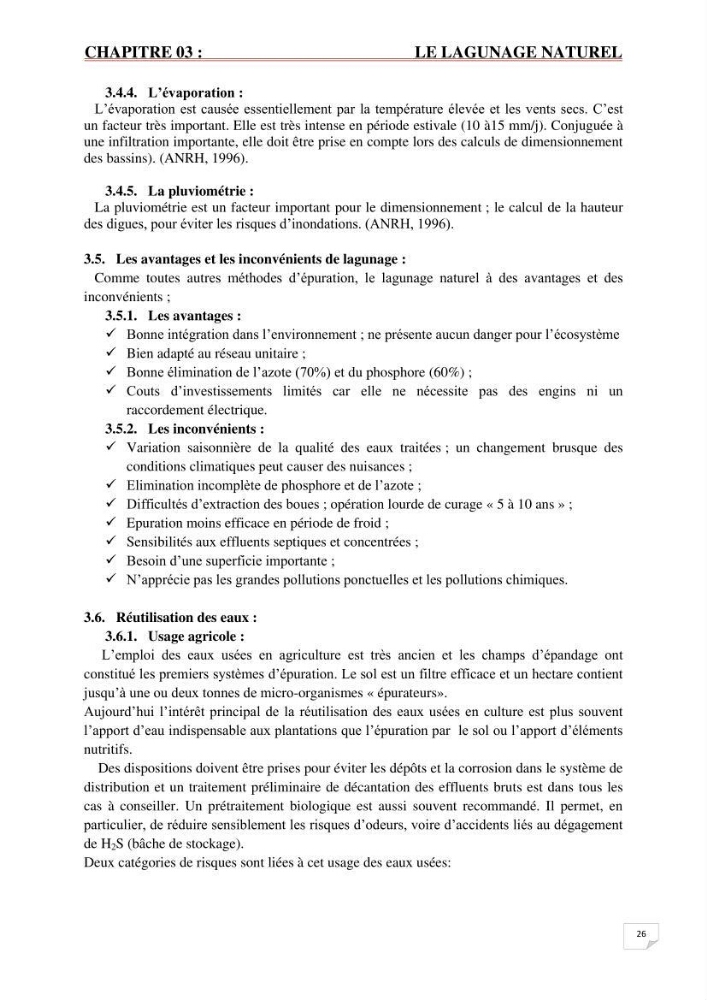 Etude statistique de l\'influence des conditions climatiques sur le pouvoir épuratoire de lagunage naturel