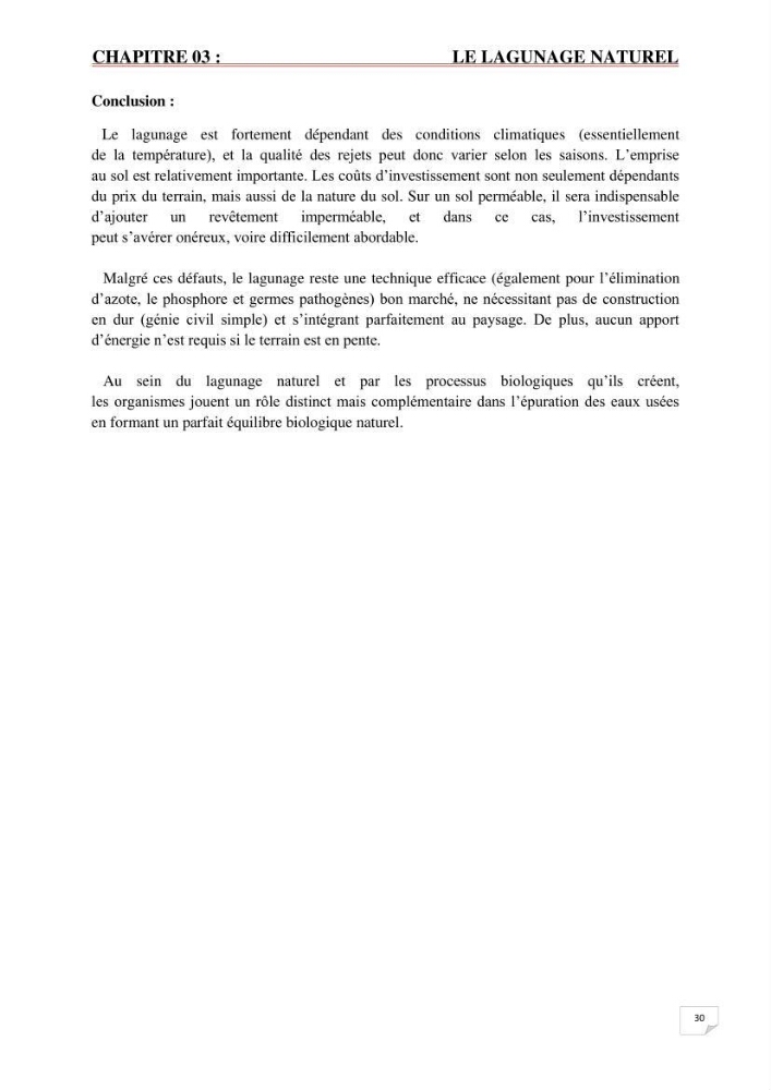 Etude statistique de l\'influence des conditions climatiques sur le pouvoir épuratoire de lagunage naturel