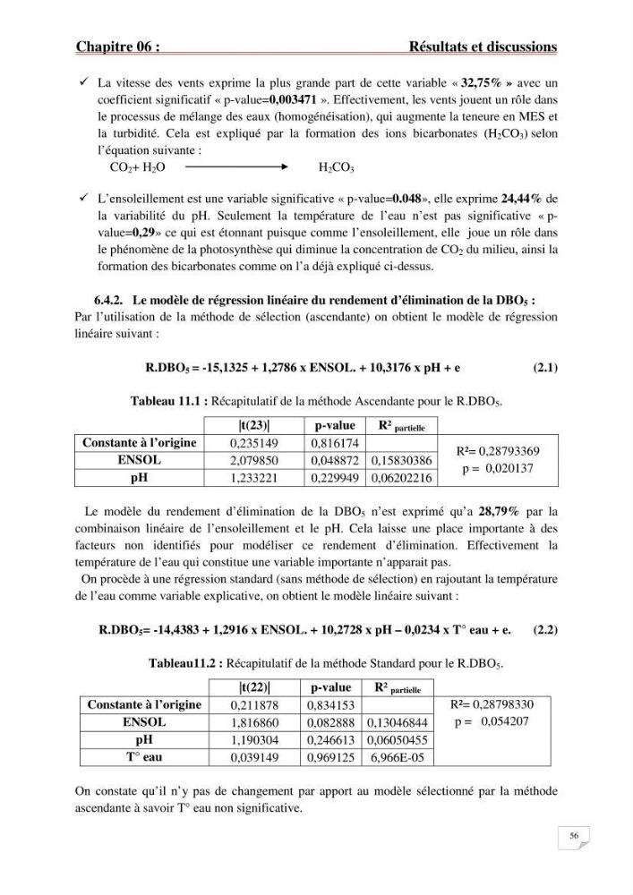 Etude statistique de l\'influence des conditions climatiques sur le pouvoir épuratoire de lagunage naturel