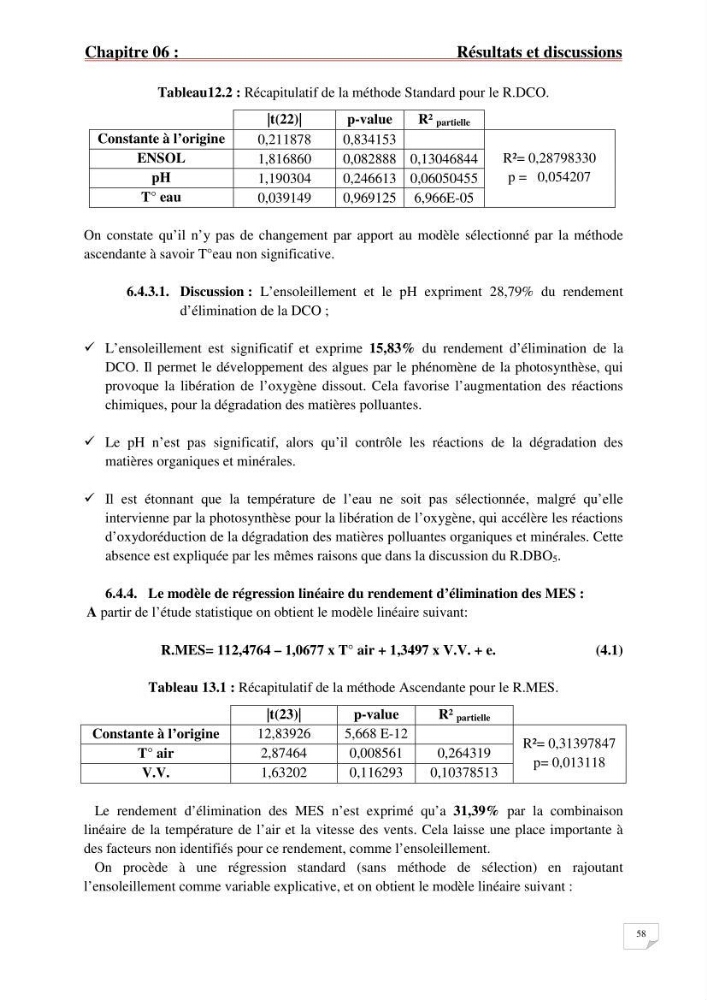 Etude statistique de l\'influence des conditions climatiques sur le pouvoir épuratoire de lagunage naturel