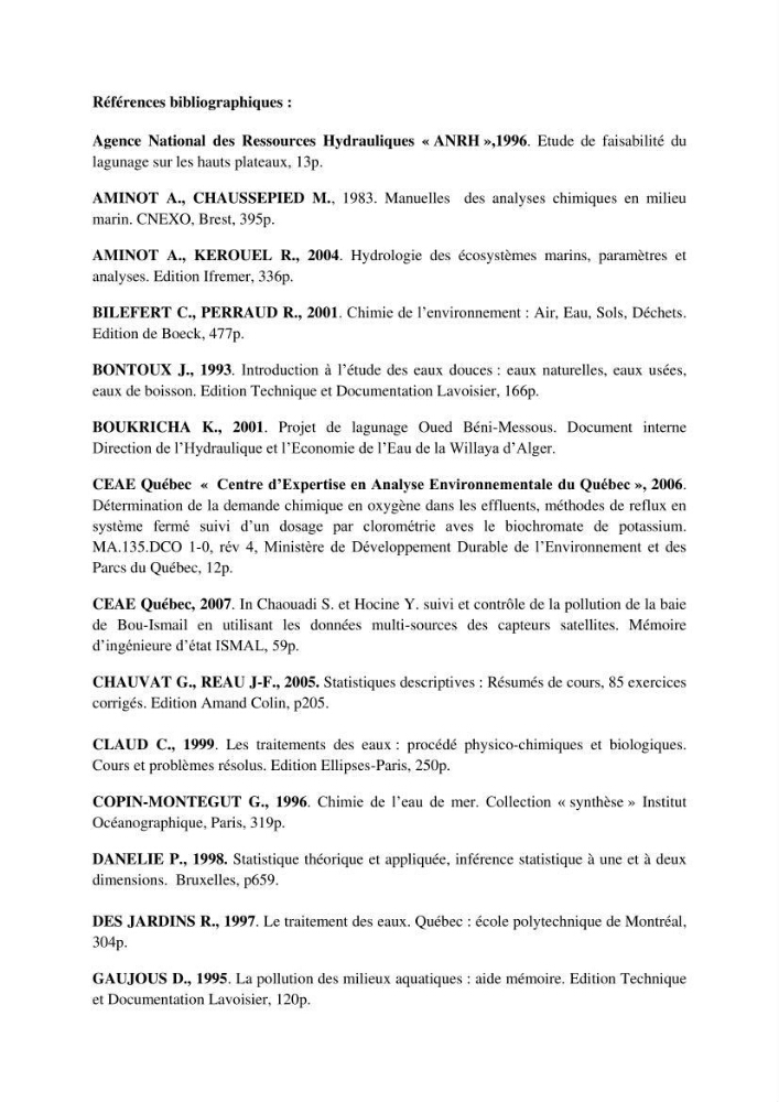 Etude statistique de l\'influence des conditions climatiques sur le pouvoir épuratoire de lagunage naturel