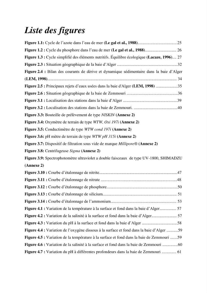 Evaluation des paramètres physico-chimiques et des sels nutritifs dans les eaux côtières algéroises (la baie d\'Alger et de Zemmouri)