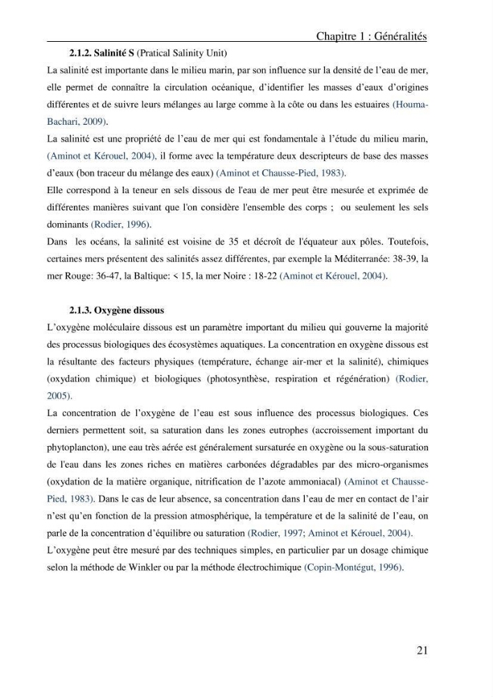 Evaluation des paramètres physico-chimiques et des sels nutritifs dans les eaux côtières algéroises (la baie d\'Alger et de Zemmouri)