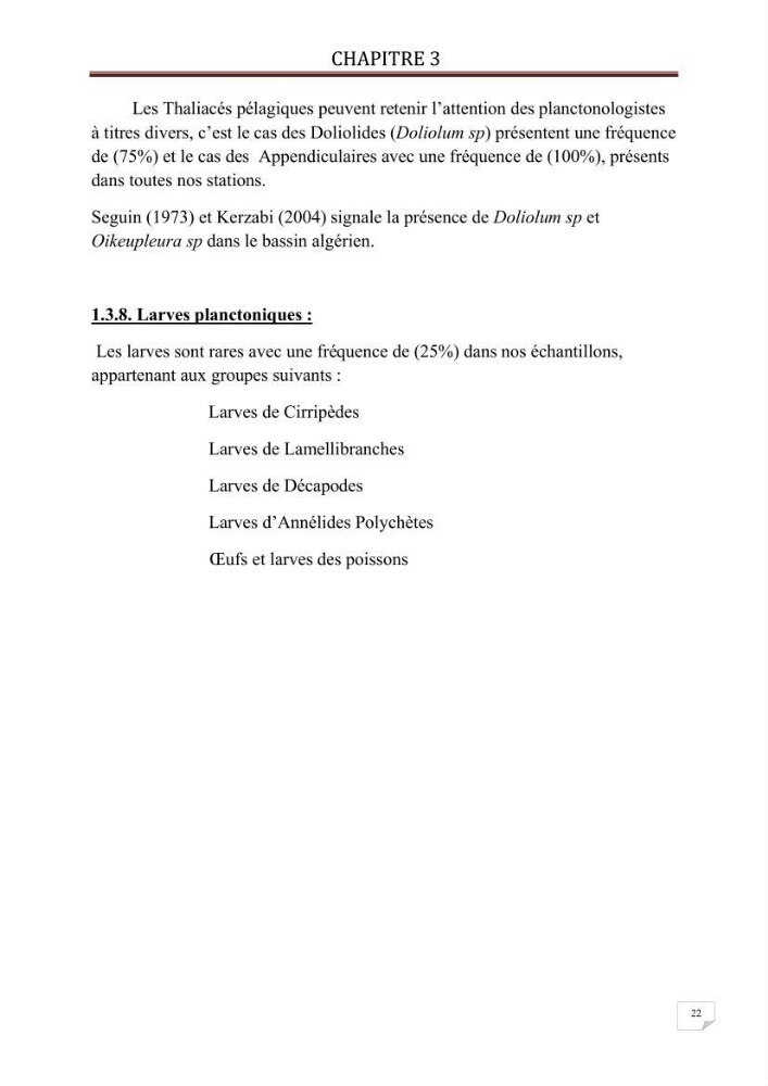 Contribution à l\'étude qualitative et quantitative du zooplancton de la baie de Bou-Ismail