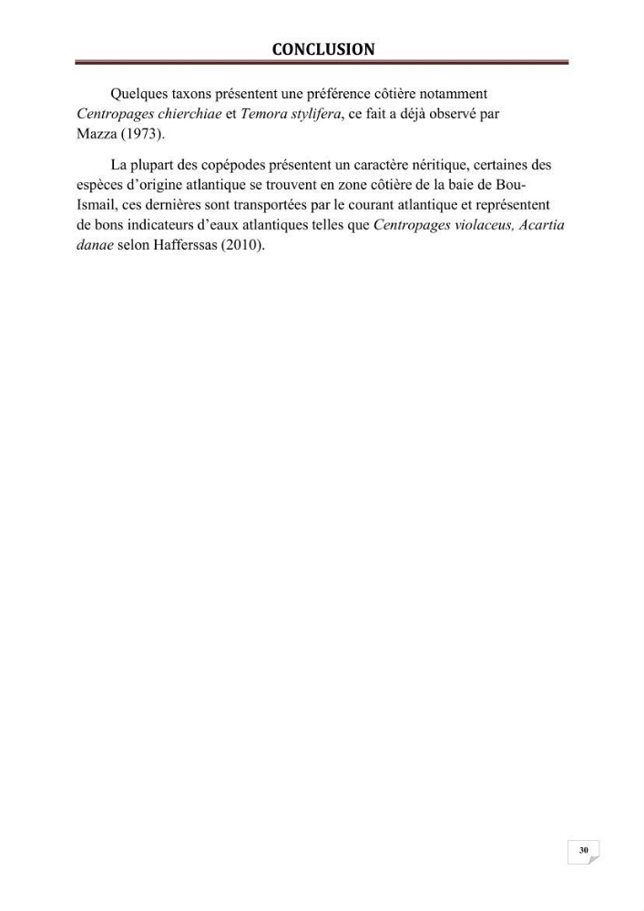 Contribution à l\'étude qualitative et quantitative du zooplancton de la baie de Bou-Ismail
