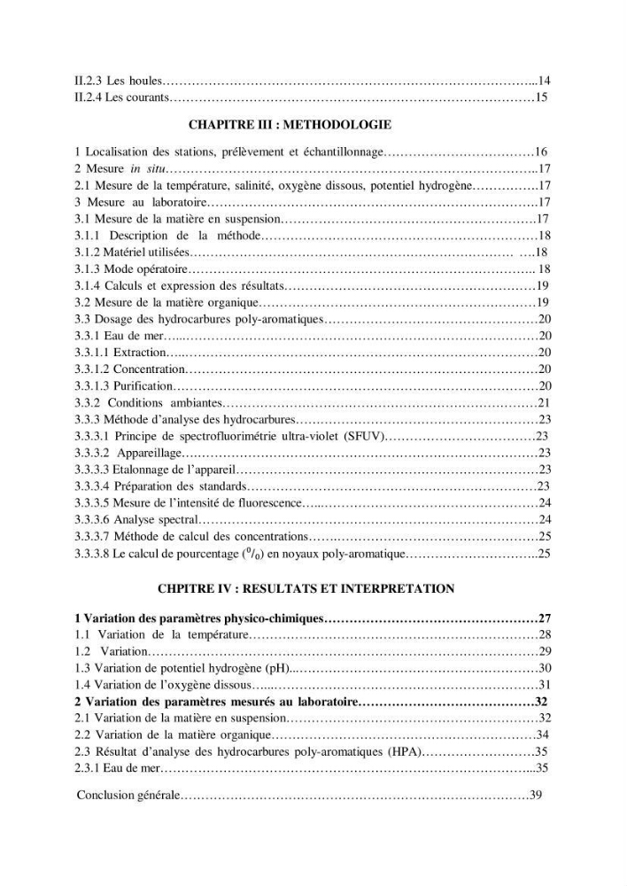 La mesure des paramètres physico-chimiques et les hydrocarbures polyaromatiques au niveau du port de Sidi-Fredj