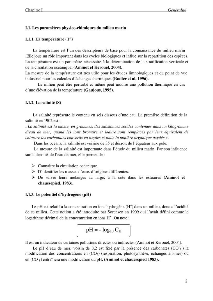 La mesure des paramètres physico-chimiques et les hydrocarbures polyaromatiques au niveau du port de Sidi-Fredj