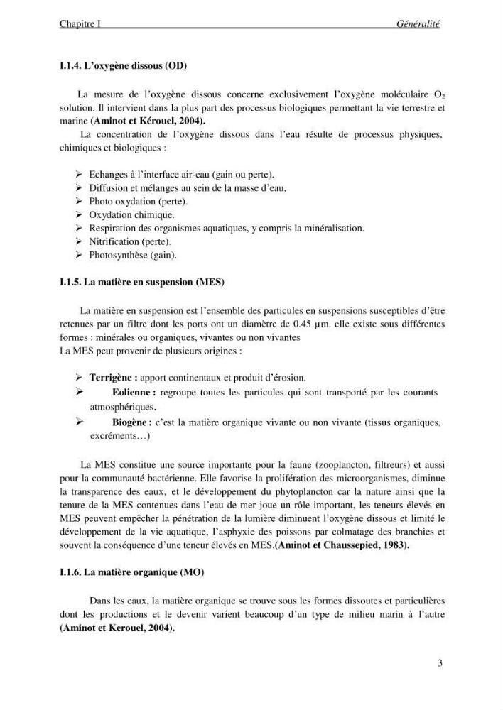 La mesure des paramètres physico-chimiques et les hydrocarbures polyaromatiques au niveau du port de Sidi-Fredj