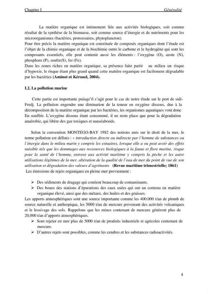 La mesure des paramètres physico-chimiques et les hydrocarbures polyaromatiques au niveau du port de Sidi-Fredj
