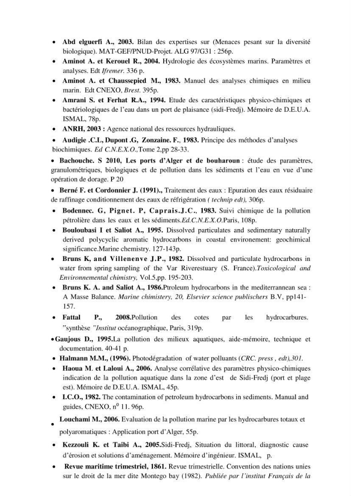 La mesure des paramètres physico-chimiques et les hydrocarbures polyaromatiques au niveau du port de Sidi-Fredj