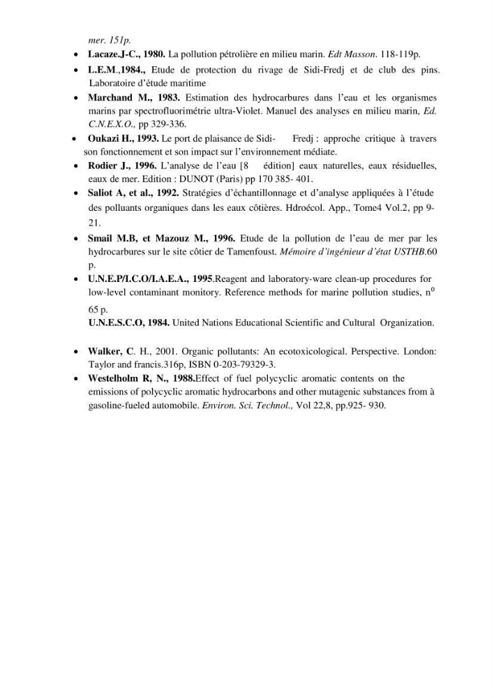 La mesure des paramètres physico-chimiques et les hydrocarbures polyaromatiques au niveau du port de Sidi-Fredj