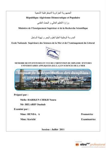 Impact de la déprédation des dauphins et interaction pêcherie-cétacés au niveau du port d'Alger Impact de la déprédation des dauphins et interaction pêcherie-cétacés au niveau du port d'Alger